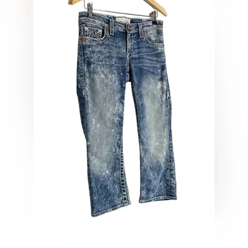 Big Star Liv Capri Jeans Size 28 Acid Wash Low Rise Embroidered Pockets Denim - Picture 3 of 9